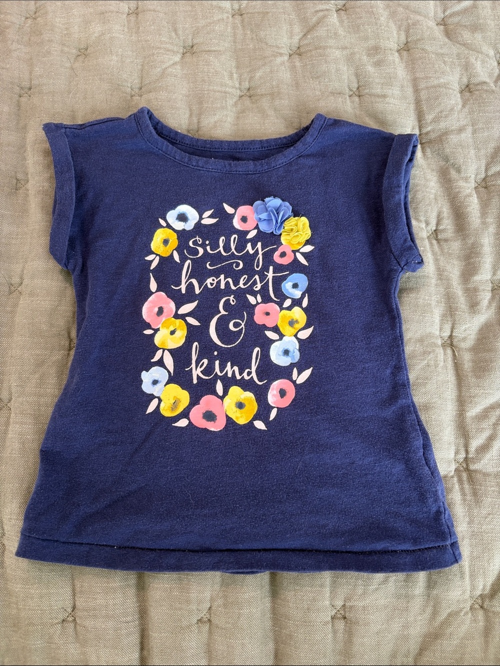 Kids Navy Tee with Pink Yellow and Light Blue Floral Accents